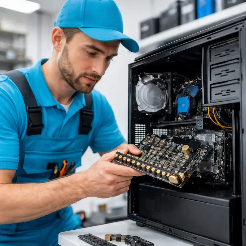 Мастер устанавливает звуковую карту на ПК в Щёлково